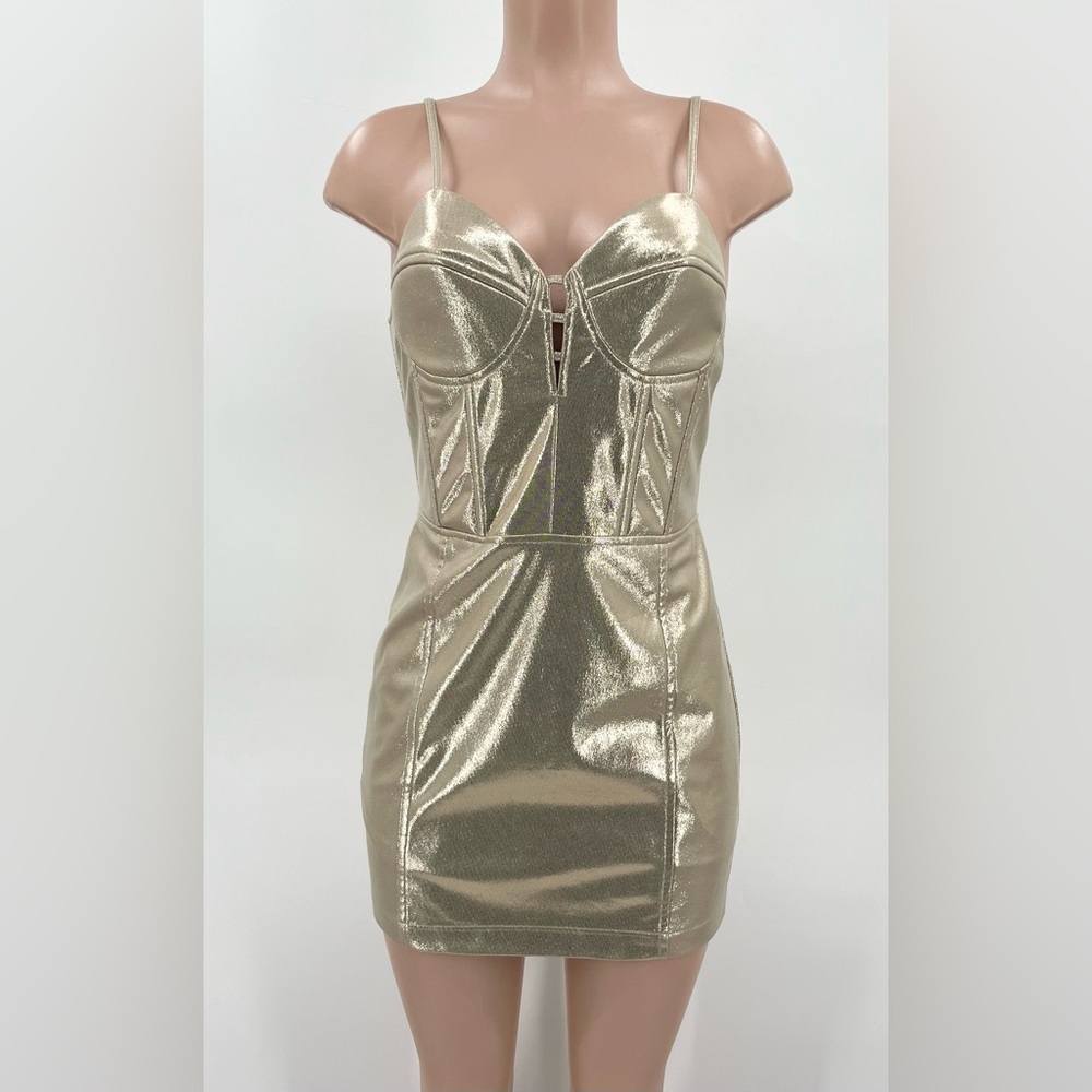 LFD Love Fate Destiny Shimmering Gold Corset Mini Dress Size Medium